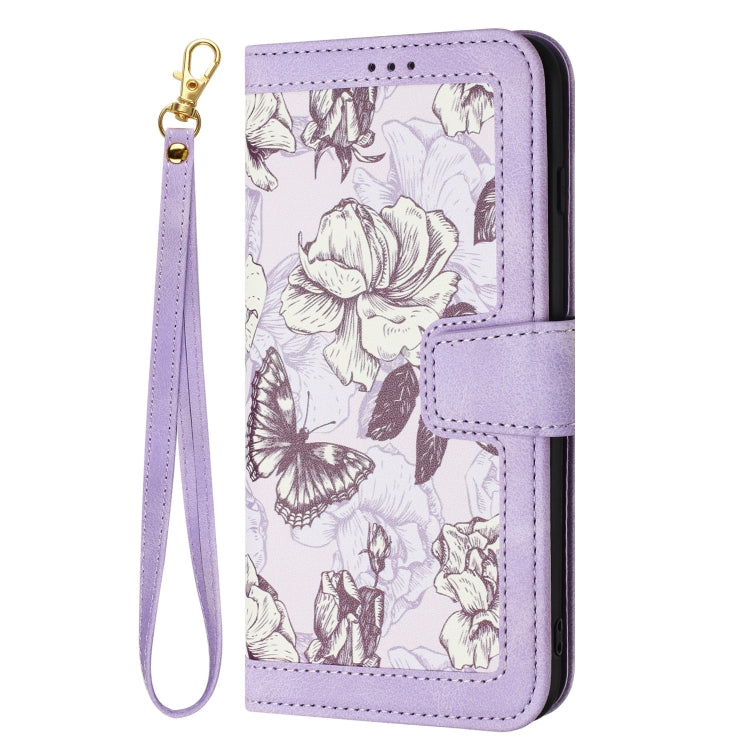 For iPhone 16e Floral Pattern Leather Phone Case with Lanyard(Light Purple) - iPhone 16e Cases by PMC TechLife | Online Shopping South Africa | PMC TechLife | Buy Now Pay Later Mobicred