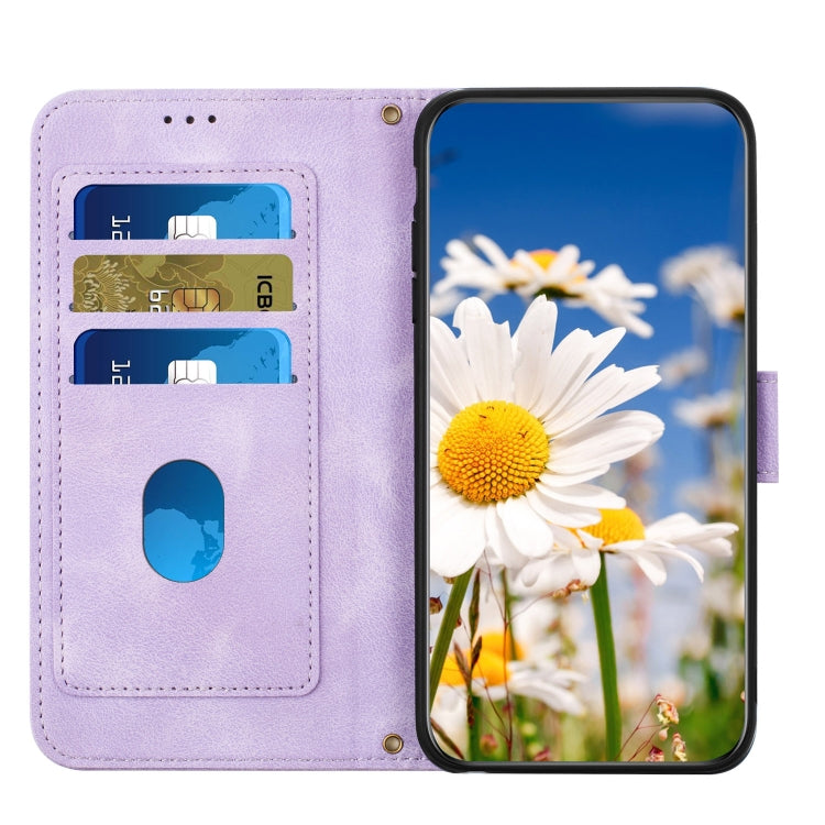 For iPhone 16e Floral Pattern Leather Phone Case with Lanyard(Light Purple) - iPhone 16e Cases by PMC TechLife | Online Shopping South Africa | PMC TechLife | Buy Now Pay Later Mobicred