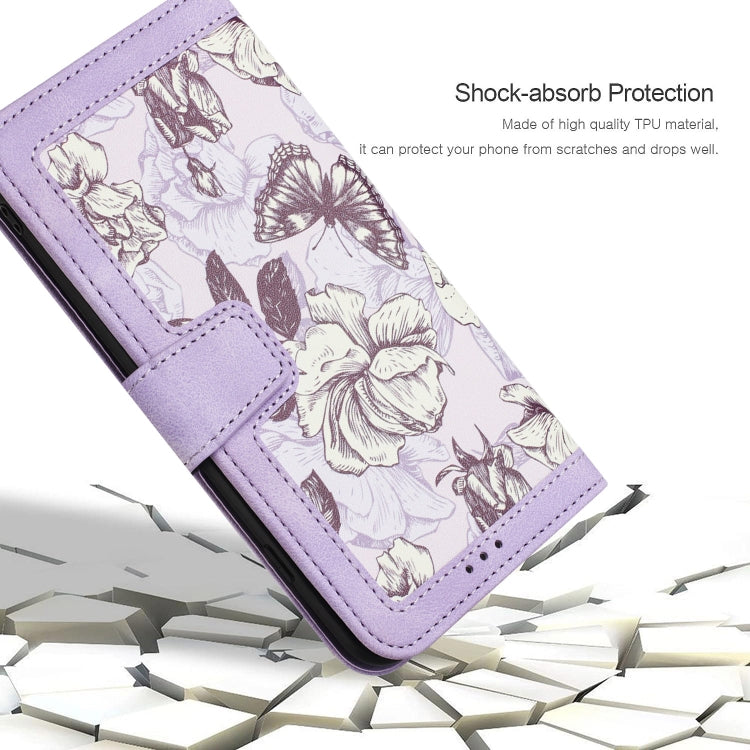 For iPhone 16e Floral Pattern Leather Phone Case with Lanyard(Light Purple) - iPhone 16e Cases by PMC TechLife | Online Shopping South Africa | PMC TechLife | Buy Now Pay Later Mobicred