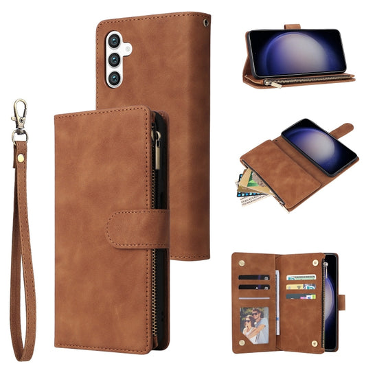 For Samsung Galaxy S25 5G Multifunctional Frosted Zipper Wallet Leather Phone Case(Brown) - Galaxy S25 5G Cases by PMC Jewellery | Online Shopping South Africa | PMC Jewellery | Buy Now Pay Later Mobicred