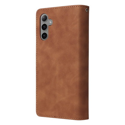 For Samsung Galaxy S25+ 5G Multifunctional Frosted Zipper Wallet Leather Phone Case(Brown) - Galaxy S25+ 5G Cases by PMC Jewellery | Online Shopping South Africa | PMC Jewellery | Buy Now Pay Later Mobicred