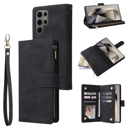 For Samsung Galaxy S25 Ultra 5G Multifunctional Frosted Zipper Wallet Leather Phone Case(Black) - Galaxy S25 Ultra 5G Cases by PMC Jewellery | Online Shopping South Africa | PMC Jewellery | Buy Now Pay Later Mobicred