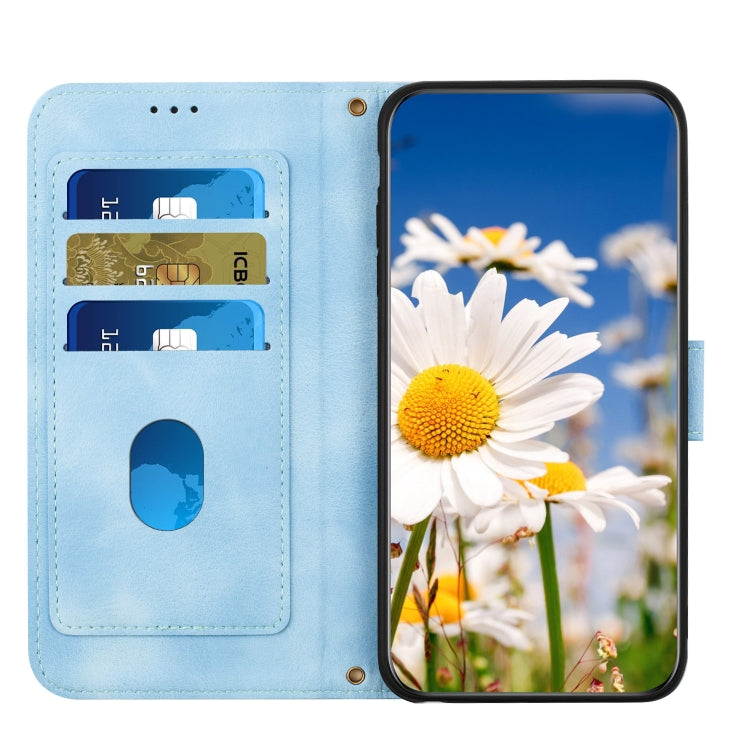 For Samsung Galaxy S25 Ultra 5G Floral Pattern Leather Phone Case with Lanyard(Light Blue) - Galaxy S25 Ultra 5G Cases by PMC Jewellery | Online Shopping South Africa | PMC Jewellery | Buy Now Pay Later Mobicred