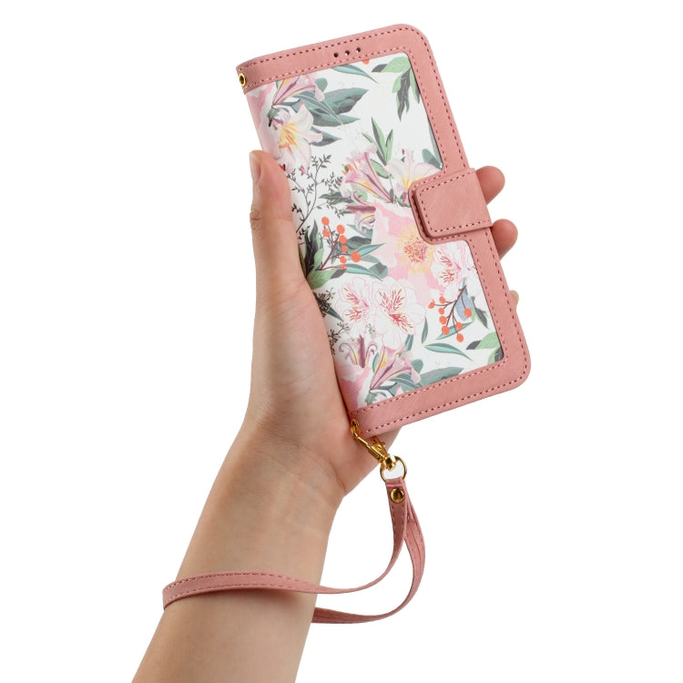 For Samsung Galaxy S25 Ultra 5G Floral Pattern Leather Phone Case with Lanyard(Pink) - Galaxy S25 Ultra 5G Cases by PMC Jewellery | Online Shopping South Africa | PMC Jewellery | Buy Now Pay Later Mobicred