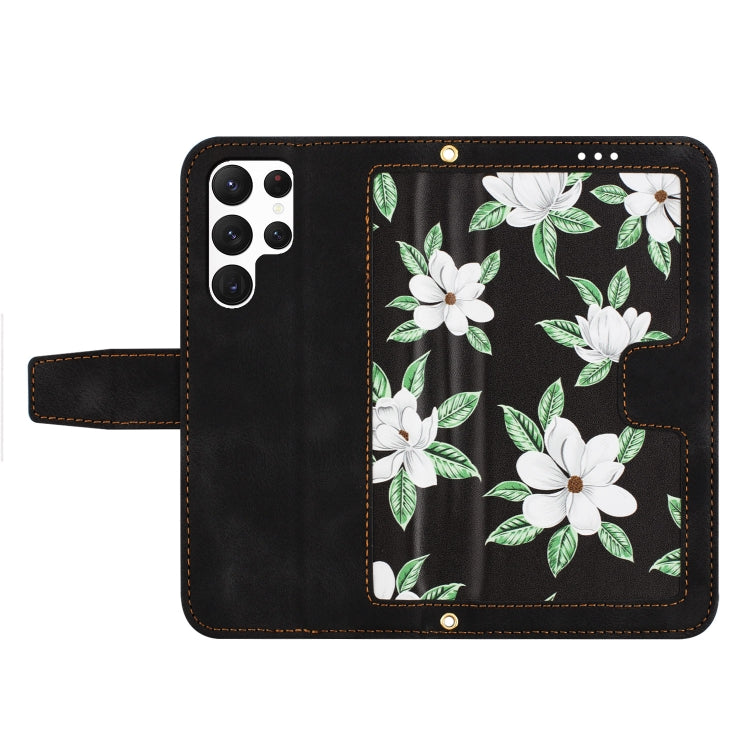 For Samsung Galaxy S25 Ultra 5G Floral Pattern Leather Phone Case with Lanyard(Black) - Galaxy S25 Ultra 5G Cases by PMC Jewellery | Online Shopping South Africa | PMC Jewellery | Buy Now Pay Later Mobicred