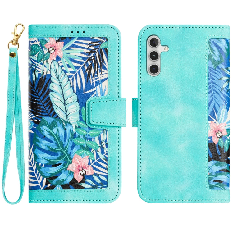 For Samsung Galaxy S25+ 5G Floral Pattern Leather Phone Case with Lanyard(Green) - Galaxy S25+ 5G Cases by PMC Jewellery | Online Shopping South Africa | PMC Jewellery | Buy Now Pay Later Mobicred