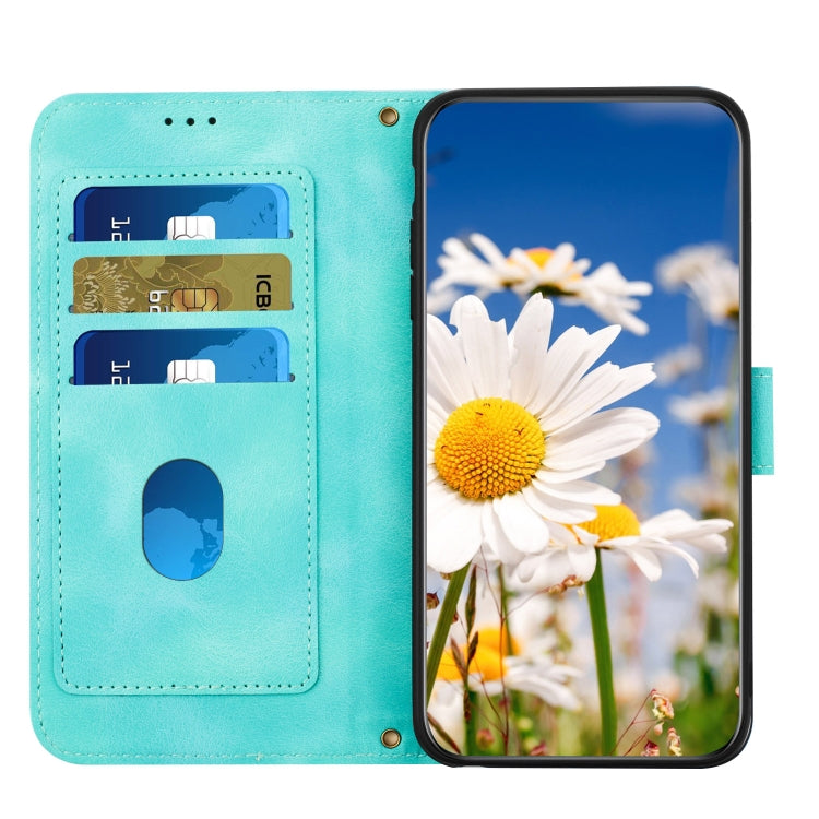 For Samsung Galaxy S25+ 5G Floral Pattern Leather Phone Case with Lanyard(Green) - Galaxy S25+ 5G Cases by PMC Jewellery | Online Shopping South Africa | PMC Jewellery | Buy Now Pay Later Mobicred