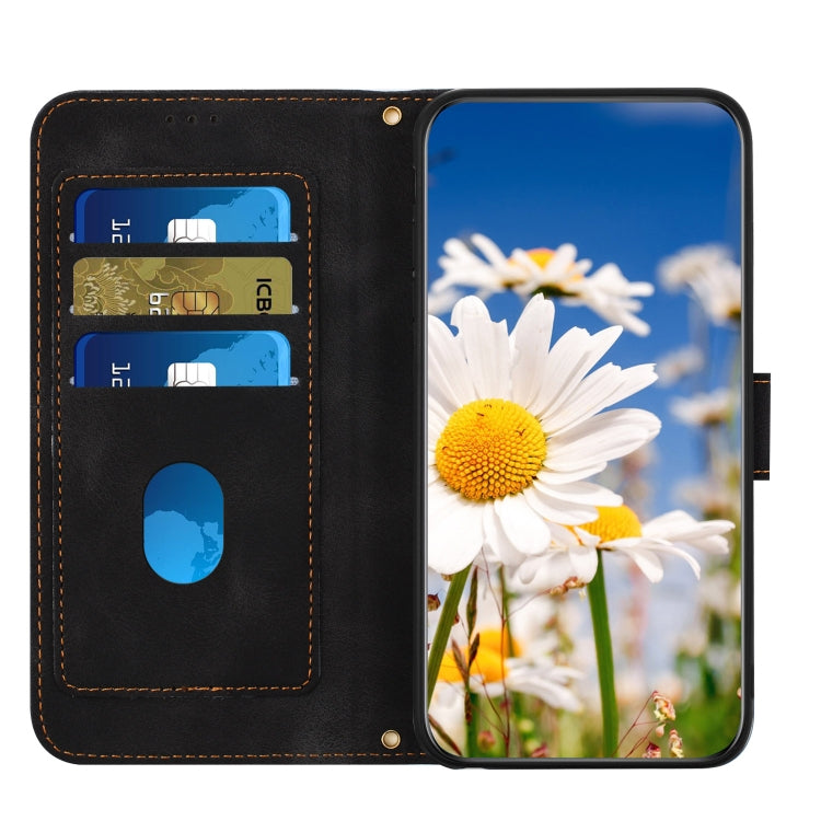 For Samsung Galaxy S25+ 5G Floral Pattern Leather Phone Case with Lanyard(Black) - free shipping - PMC Jewellery - Order now!
