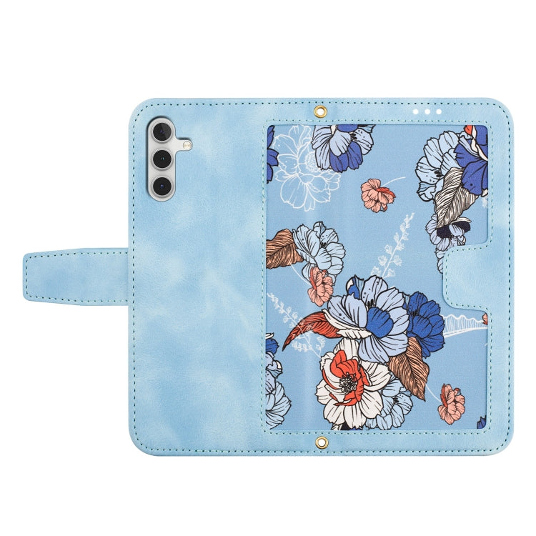 For Samsung Galaxy S25 5G Floral Pattern Leather Phone Case with Lanyard(Light Blue) - Galaxy S25 5G Cases by PMC Jewellery | Online Shopping South Africa | PMC Jewellery | Buy Now Pay Later Mobicred