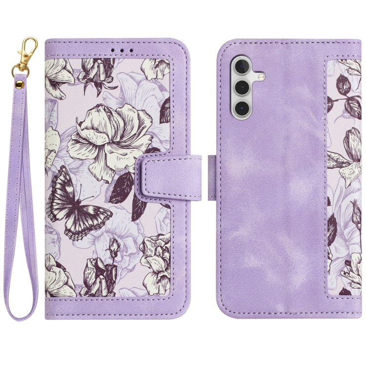 For Samsung Galaxy S25 5G Floral Pattern Leather Phone Case with Lanyard(Light Purple) - Galaxy S25 5G Cases by PMC Jewellery | Online Shopping South Africa | PMC Jewellery | Buy Now Pay Later Mobicred