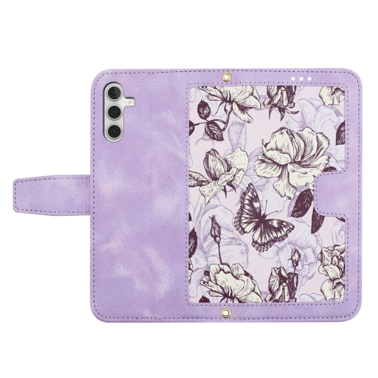 For Samsung Galaxy S25 5G Floral Pattern Leather Phone Case with Lanyard(Light Purple) - Galaxy S25 5G Cases by PMC Jewellery | Online Shopping South Africa | PMC Jewellery | Buy Now Pay Later Mobicred