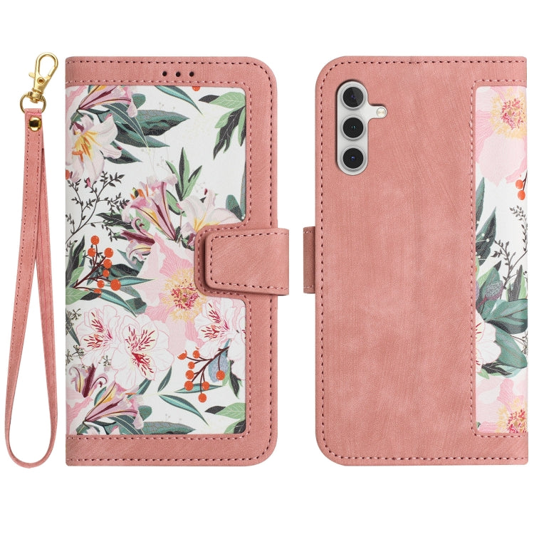 For Samsung Galaxy S25 5G Floral Pattern Leather Phone Case with Lanyard(Pink) - Galaxy S25 5G Cases by PMC Jewellery | Online Shopping South Africa | PMC Jewellery | Buy Now Pay Later Mobicred