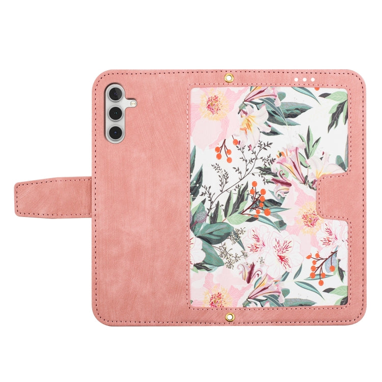 For Samsung Galaxy S25 5G Floral Pattern Leather Phone Case with Lanyard(Pink) - Galaxy S25 5G Cases by PMC Jewellery | Online Shopping South Africa | PMC Jewellery | Buy Now Pay Later Mobicred