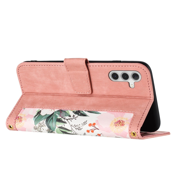 For Samsung Galaxy S25 5G Floral Pattern Leather Phone Case with Lanyard(Pink) - Galaxy S25 5G Cases by PMC Jewellery | Online Shopping South Africa | PMC Jewellery | Buy Now Pay Later Mobicred