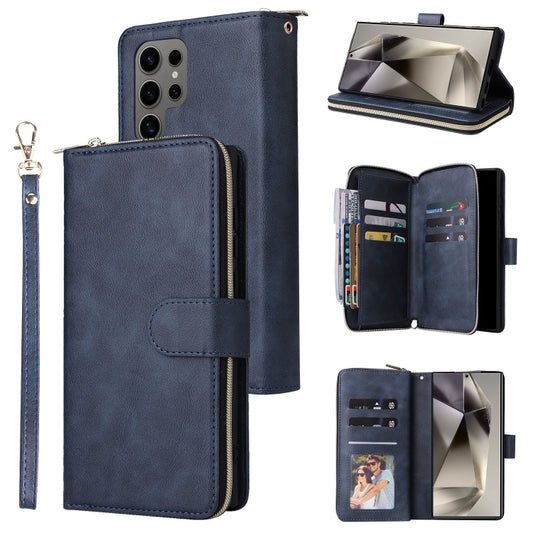 For Samsung Galaxy S25 Ultra 5G 9-Card Slots Zipper Wallet Bag Leather Phone Case(Blue) - Galaxy S25 Ultra 5G Cases by PMC Jewellery | Online Shopping South Africa | PMC Jewellery | Buy Now Pay Later Mobicred