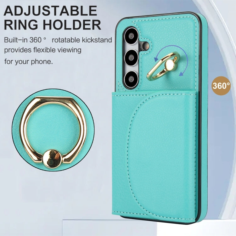 For Samsung Galaxy S25 5G Ring Holder Card Bag Skin Feel Phone Case(Green) - Galaxy S25 5G Cases by PMC Jewellery | Online Shopping South Africa | PMC Jewellery | Buy Now Pay Later Mobicred