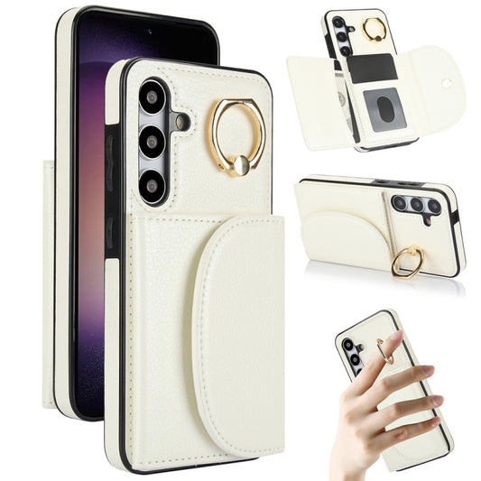 For Samsung Galaxy S25 5G Ring Holder Card Bag Skin Feel Phone Case(White) - Galaxy S25 5G Cases by PMC Jewellery | Online Shopping South Africa | PMC Jewellery | Buy Now Pay Later Mobicred