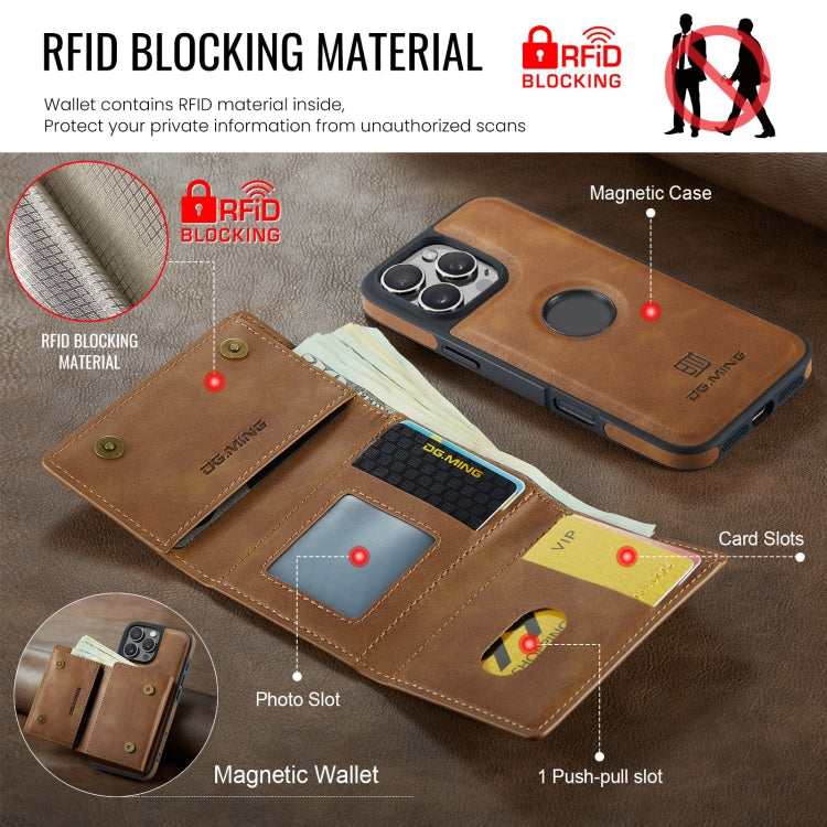 For iPhone 16 Pro Max DG.MING M6 Series RFID Tri-fold Card Bag Removable Leather Phone Case(Brown) - iPhone 16 Pro Max Cases by DG.MING | Online Shopping South Africa | PMC Jewellery | Buy Now Pay Later Mobicred