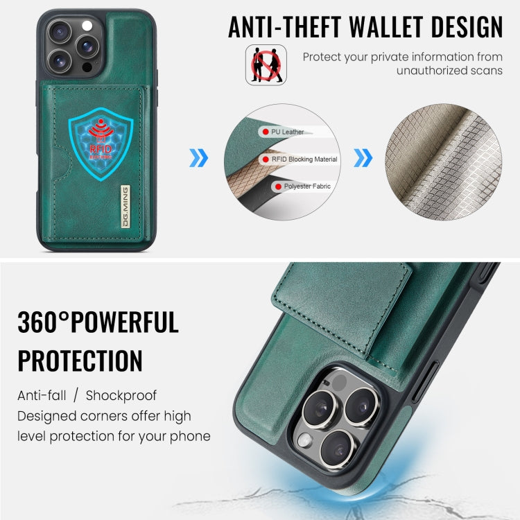 For iPhone 16 Pro Max DG.MING M6 Series RFID Tri-fold Card Bag Removable Leather Phone Case(Green) - iPhone 16 Pro Max Cases by DG.MING | Online Shopping South Africa | PMC Jewellery | Buy Now Pay Later Mobicred