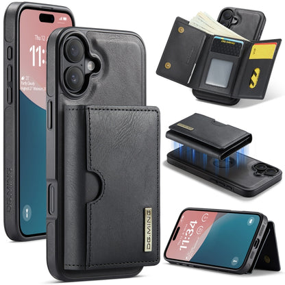 For iPhone 16 Plus DG.MING M6 Series RFID Tri-fold Card Bag Removable Leather Phone Case(Black) - iPhone 16 Plus Cases by DG.MING | Online Shopping South Africa | PMC Jewellery | Buy Now Pay Later Mobicred