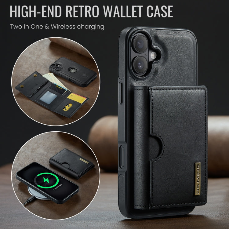 For iPhone 16 Plus DG.MING M6 Series RFID Tri-fold Card Bag Removable Leather Phone Case(Black) - iPhone 16 Plus Cases by DG.MING | Online Shopping South Africa | PMC Jewellery | Buy Now Pay Later Mobicred