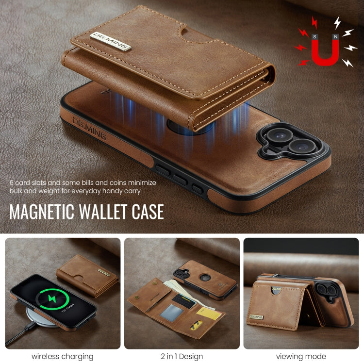 For iPhone 16 Plus DG.MING M6 Series RFID Tri-fold Card Bag Removable Leather Phone Case(Brown) - iPhone 16 Plus Cases by DG.MING | Online Shopping South Africa | PMC Jewellery | Buy Now Pay Later Mobicred