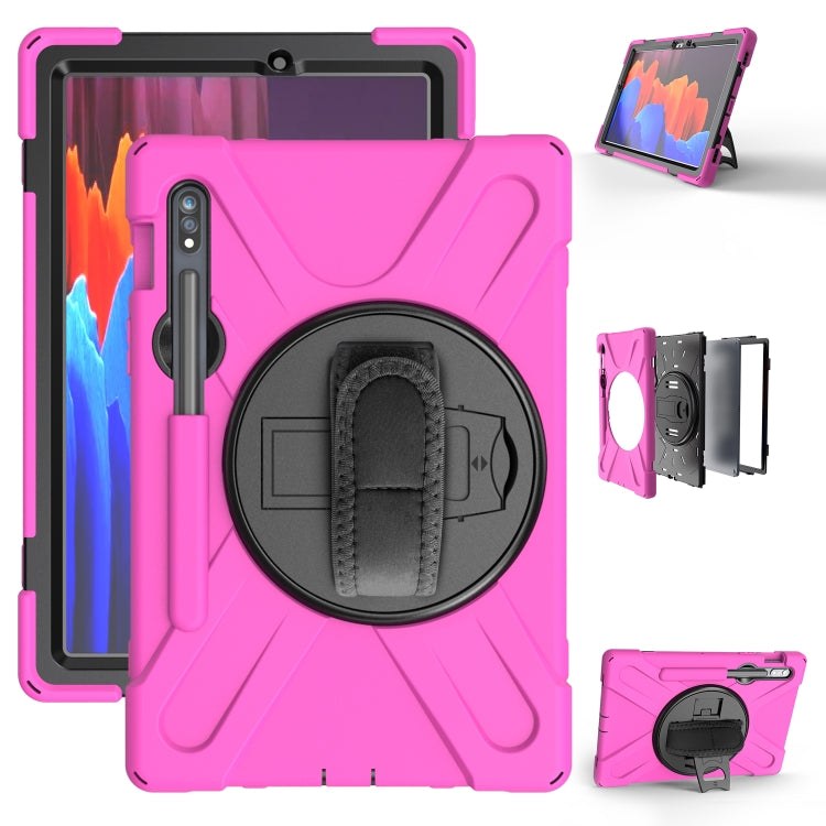 For Samsung Galaxy Tab S9 / Galaxy Tab S8 / Galaxy Tab S7 (2020) T870 Shockproof Colorful Silicone + PC Protective Case with Holder & Shoulder Strap & Hand Strap & Pen Slot(Rose Red) - Galaxy Tab S8 Cases by PMC Jewellery | Online Shopping South Africa | PMC Jewellery | Buy Now Pay Later Mobicred