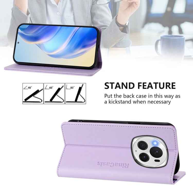 For Honor Magic6 Pro Global RC01 Dual-Folded Magnetic Suction RFID Leather Phone Case(Light Purple) - Honor Cases by PMC Jewellery | Online Shopping South Africa | PMC Jewellery | Buy Now Pay Later Mobicred