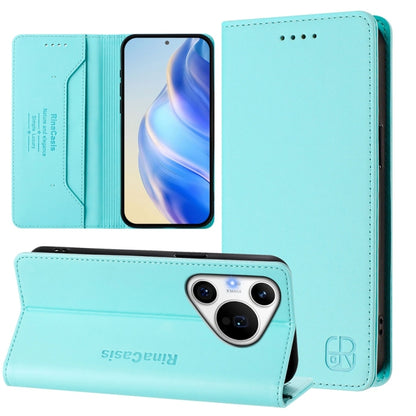 For Huawei Pura 70 Pro / Pura 70 Pro+ RC01 Dual-Folded Magnetic Suction RFID Leather Phone Case(Mint Green) - Huawei Cases by PMC Jewellery | Online Shopping South Africa | PMC Jewellery | Buy Now Pay Later Mobicred