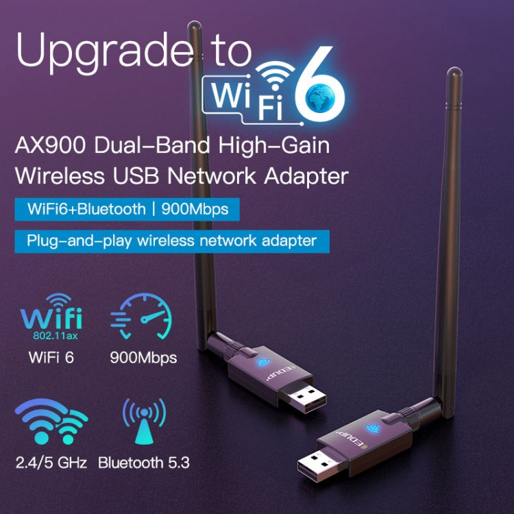 EDUP EP-AX900 900Mbps WiFi 6 Bluetooth 5.3 Dual-Band USB Wireless WiFi Adapter(Black) - free shipping - PMC TechLife - Order now!