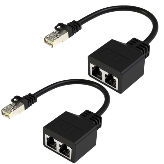 20cm Pair RJ45 CAT6 / CAT5 8 Pin Ethernet Cable Splitter 2 in 1 Network Extension Adapter(Black) - Lan Cable and Tools by PMC Jewellery | Online Shopping South Africa | PMC Jewellery | Buy Now Pay Later Mobicred