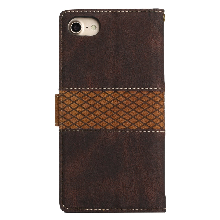 For iPhone 16e Grid Stitching Leather Phone Case with Lanyard(Brown) - iPhone 16e Cases by PMC TechLife | Online Shopping South Africa | PMC TechLife | Buy Now Pay Later Mobicred
