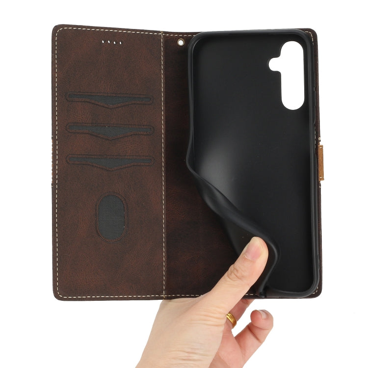 For Samsung Galaxy S25 5G Grid Stitching Leather Phone Case with Lanyard(Brown) - Galaxy S25 5G Cases by PMC Jewellery | Online Shopping South Africa | PMC Jewellery | Buy Now Pay Later Mobicred
