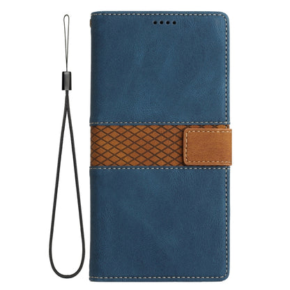 For Samsung Galaxy S25+ 5G Grid Stitching Leather Phone Case with Lanyard(Blue) - Galaxy S25+ 5G Cases by PMC Jewellery | Online Shopping South Africa | PMC Jewellery | Buy Now Pay Later Mobicred