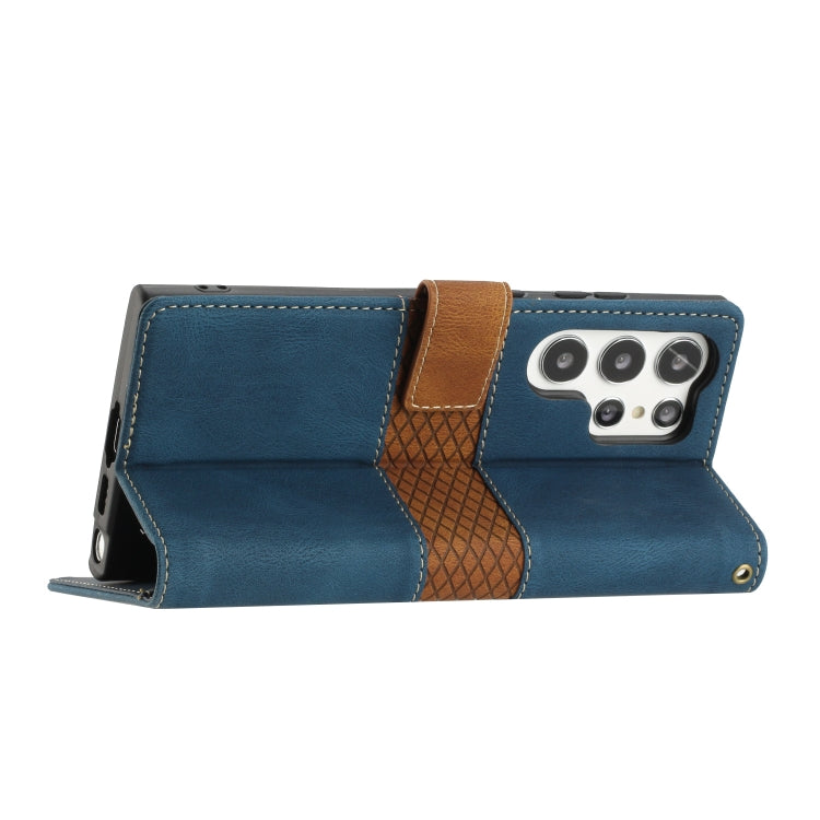 For Samsung Galaxy S25 Ultra 5G Grid Stitching Leather Phone Case with Lanyard(Blue) - Galaxy S25 Ultra 5G Cases by PMC Jewellery | Online Shopping South Africa | PMC Jewellery | Buy Now Pay Later Mobicred
