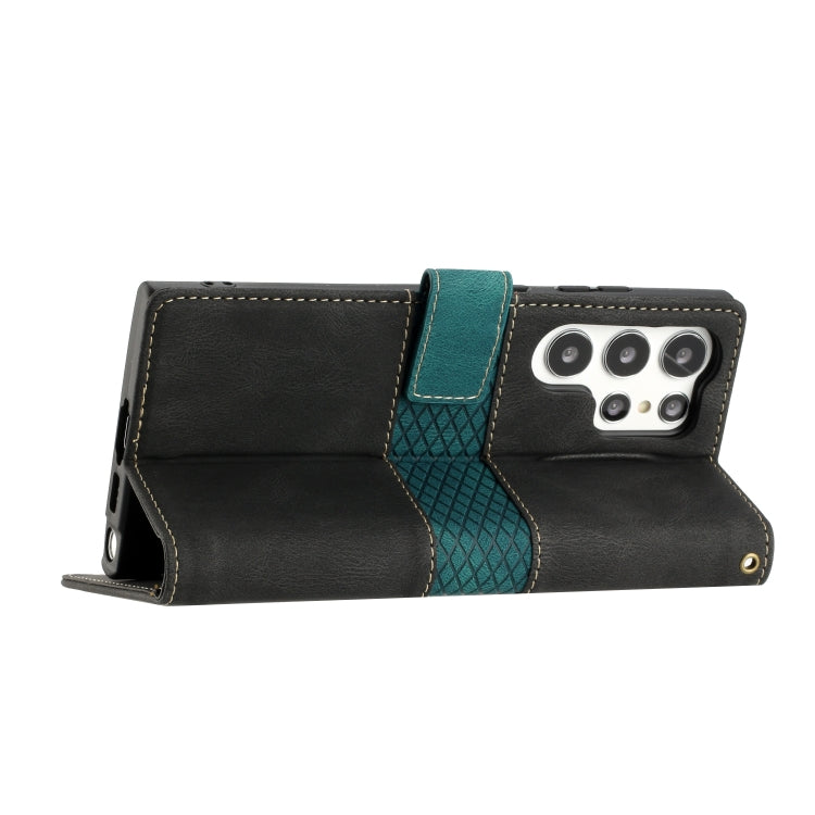 For Samsung Galaxy S25 Ultra 5G Grid Stitching Leather Phone Case with Lanyard(Black) - Galaxy S25 Ultra 5G Cases by PMC Jewellery | Online Shopping South Africa | PMC Jewellery | Buy Now Pay Later Mobicred