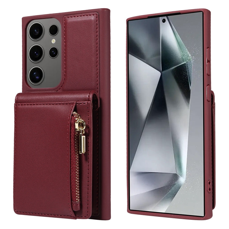 For Samsung Galaxy S25 Ultra 5G Crossbody Lanyard Zipper Wallet Leather Phone Case(Wine Red) - Galaxy S25 Ultra 5G Cases by PMC Jewellery | Online Shopping South Africa | PMC Jewellery | Buy Now Pay Later Mobicred