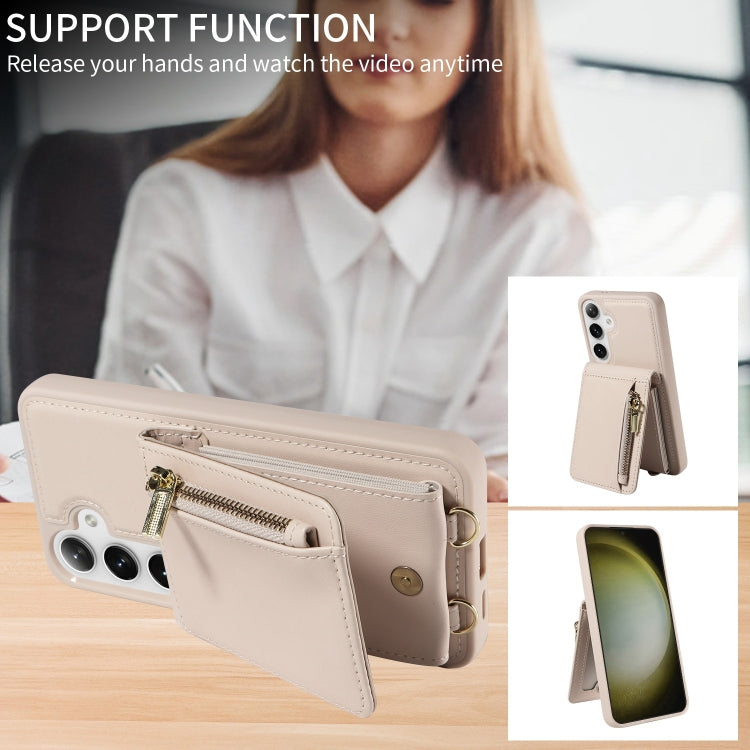 For Samsung Galaxy S25+ 5G Crossbody Lanyard Zipper Wallet Leather Phone Case(Beige) - Galaxy S25+ 5G Cases by PMC Jewellery | Online Shopping South Africa | PMC Jewellery | Buy Now Pay Later Mobicred