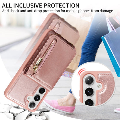 For Samsung Galaxy S25+ 5G Crossbody Lanyard Zipper Wallet Leather Phone Case(Rose Gold) - Galaxy S25+ 5G Cases by PMC Jewellery | Online Shopping South Africa | PMC Jewellery | Buy Now Pay Later Mobicred