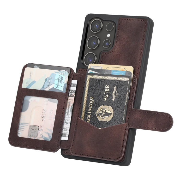 For Samsung Galaxy S25 Ultra 5G Skin Feel Dream RFID Anti-theft PU Card Bag Phone Case(Coffee) - Galaxy S25 Ultra 5G Cases by PMC Jewellery | Online Shopping South Africa | PMC Jewellery | Buy Now Pay Later Mobicred