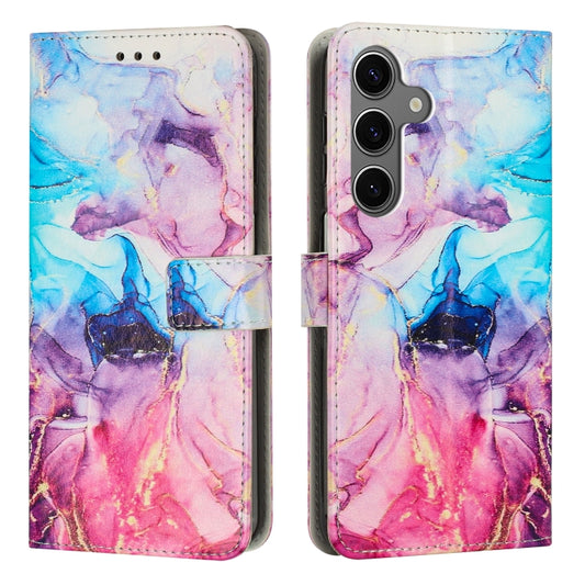 For Samsung Galaxy S25 5G Painted Marble Pattern Leather Phone Case(Pink Purple) - Galaxy S25 5G Cases by PMC Jewellery | Online Shopping South Africa | PMC Jewellery | Buy Now Pay Later Mobicred