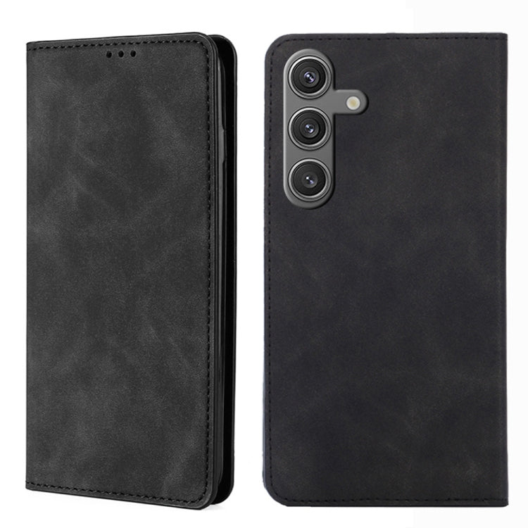 For Samsung Galaxy S25 5G Skin Feel Magnetic Leather Phone Case(Black) - Galaxy S25 5G Cases by PMC Jewellery | Online Shopping South Africa | PMC Jewellery | Buy Now Pay Later Mobicred