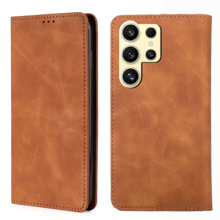 For Samsung Galaxy S25 Ultra 5G Skin Feel Magnetic Leather Phone Case(Light Brown) - Galaxy S25 Ultra 5G Cases by PMC Jewellery | Online Shopping South Africa | PMC Jewellery | Buy Now Pay Later Mobicred