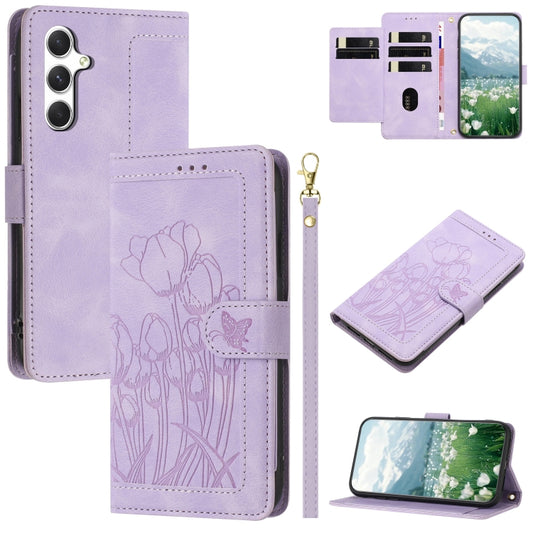 For Samsung Galaxy S25+ 5G Tulips Embossed Leather Phone Case with Lanyard(Purple) - Galaxy S25+ 5G Cases by PMC Jewellery | Online Shopping South Africa | PMC Jewellery | Buy Now Pay Later Mobicred