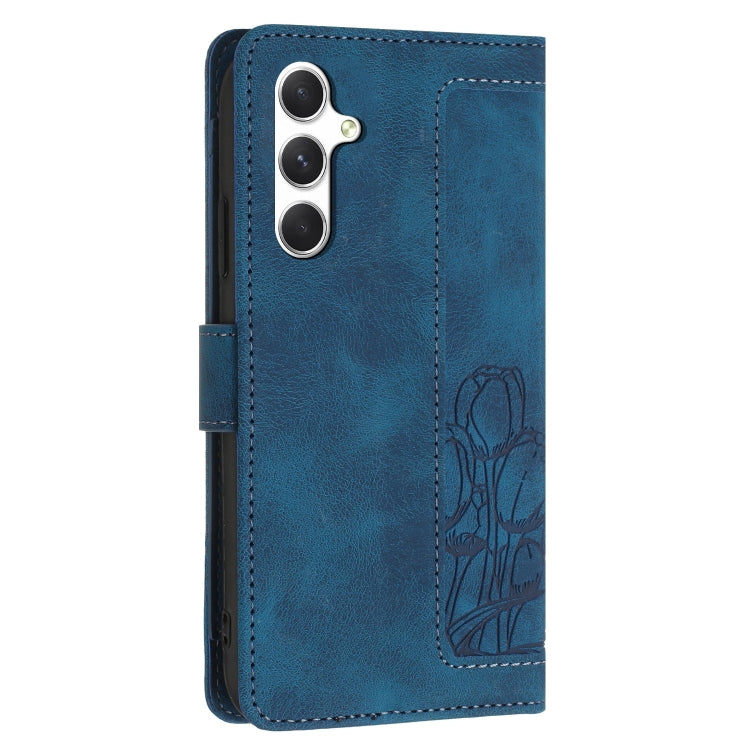 For Samsung Galaxy S25 5G Tulips Embossed Leather Phone Case with Lanyard(Blue) - Galaxy S25 5G Cases by PMC Jewellery | Online Shopping South Africa | PMC Jewellery | Buy Now Pay Later Mobicred
