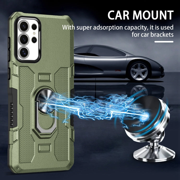 For Samsung Galaxy S25 Ultra 5G Ring Holder Armor Hybrid Phone Case(Green) - Galaxy S25 Ultra 5G Cases by PMC Jewellery | Online Shopping South Africa | PMC Jewellery | Buy Now Pay Later Mobicred