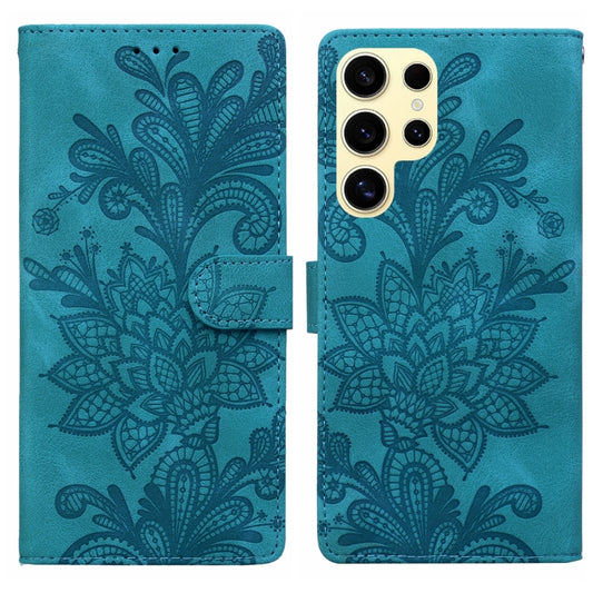 For Samsung Galaxy S25 Ultra 5G Lace Floral Embossed Magnetic Buckle PU Phone Case With Wrist Strap(Green) - Galaxy S25 Ultra 5G Cases by PMC Jewellery | Online Shopping South Africa | PMC Jewellery | Buy Now Pay Later Mobicred