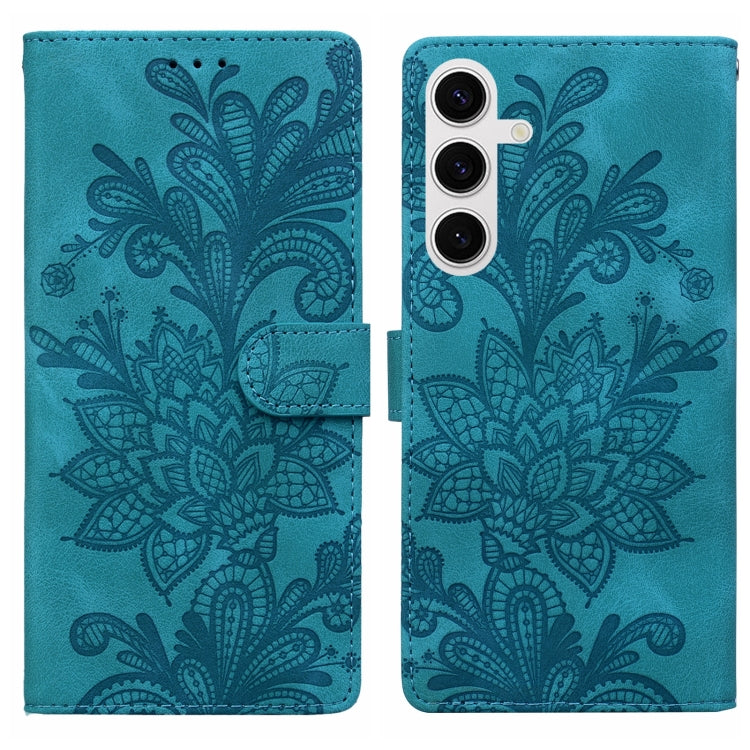 For Samsung Galaxy S25 5G Lace Floral Embossed Magnetic Buckle PU Phone Case With Wrist Strap(Green) - Galaxy S25 5G Cases by PMC Jewellery | Online Shopping South Africa | PMC Jewellery | Buy Now Pay Later Mobicred