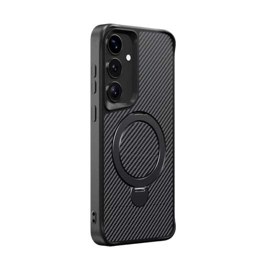 For Samsung Galaxy S25 / S24 5G Carbon Fiber Texture 360 MagSafe Holder Phone Case(Black) - Galaxy S25 5G Cases by PMC Jewellery | Online Shopping South Africa | PMC Jewellery | Buy Now Pay Later Mobicred