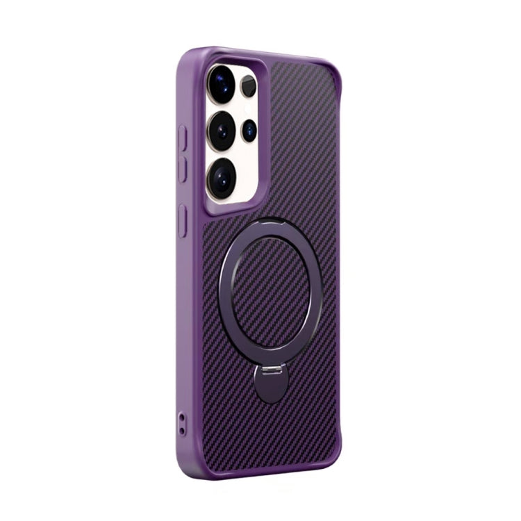 For Samsung Galaxy S25 Ultra 5G Carbon Fiber Texture 360 MagSafe Holder Phone Case(Purple) - Galaxy S25 Ultra 5G Cases by PMC Jewellery | Online Shopping South Africa | PMC Jewellery | Buy Now Pay Later Mobicred